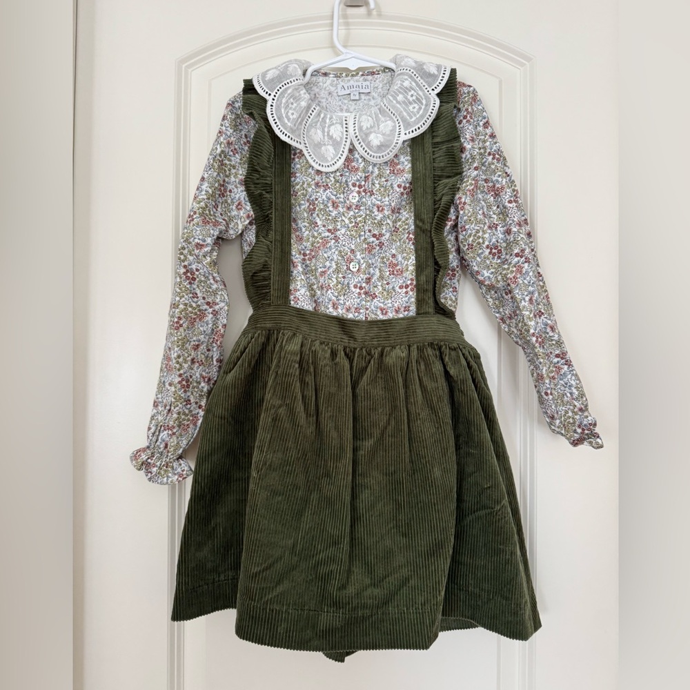 Floral Blouse with Green Corduroy Jumper